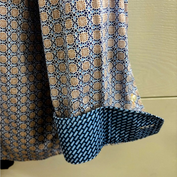 Johnston & Murphy Geometric Blue and Tan Shirt - Picture 4 of 4